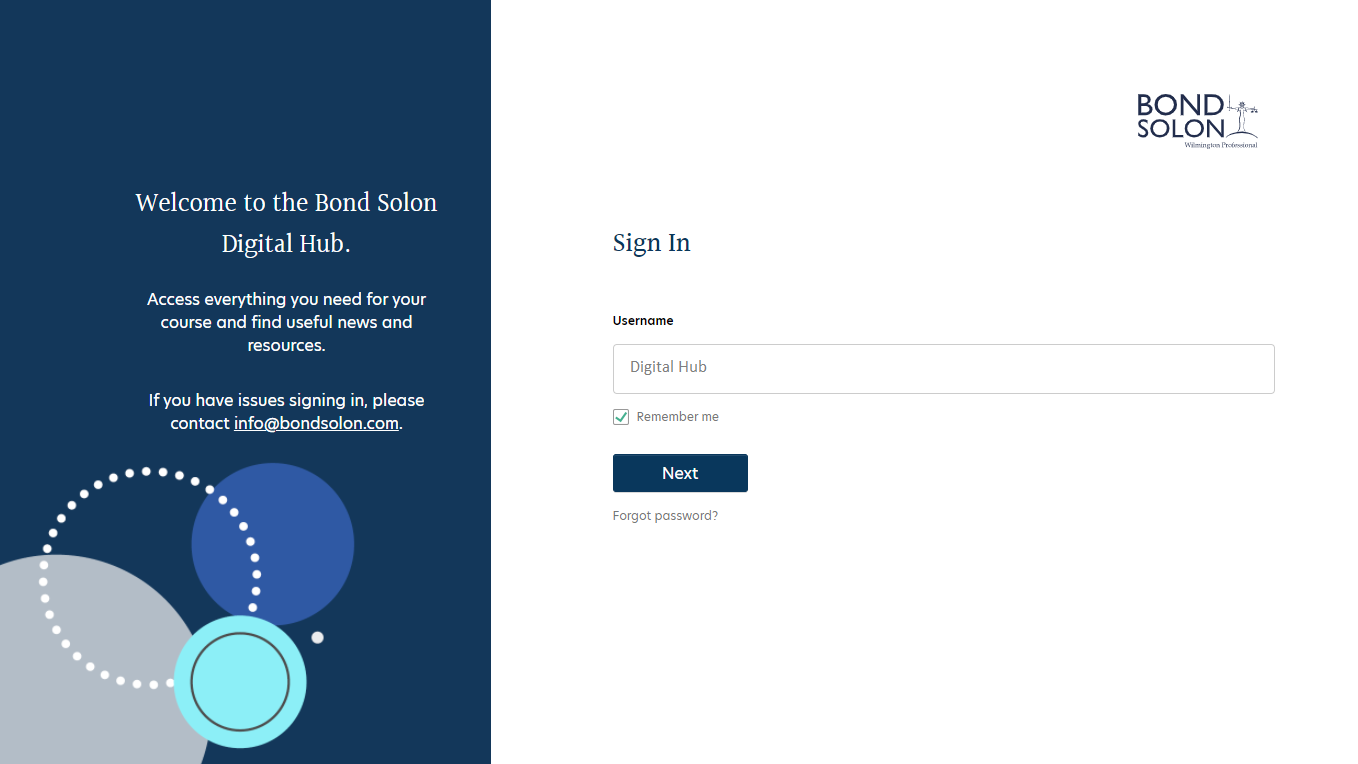 Screenshot of bond solon hub login page